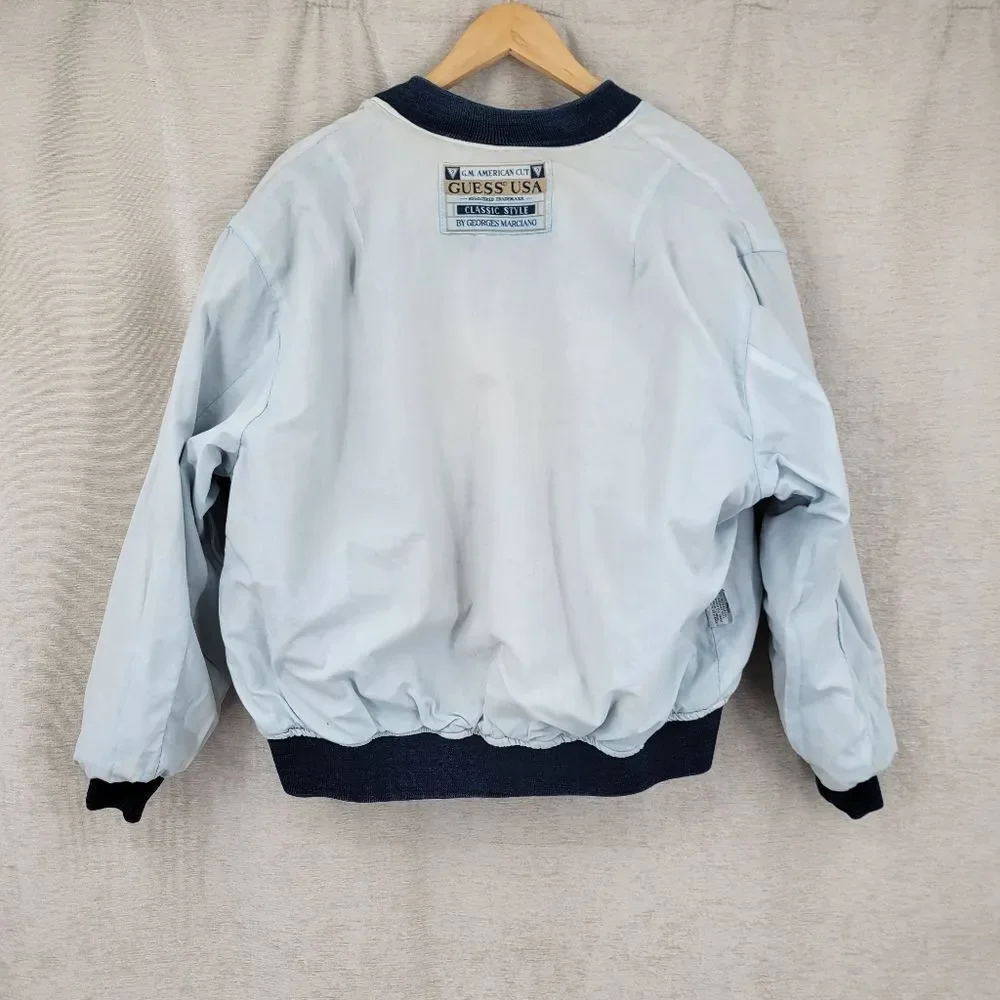Guess Georges Marciano Vintage 80s Denim Bomber Jacket with Logo Patches RARE